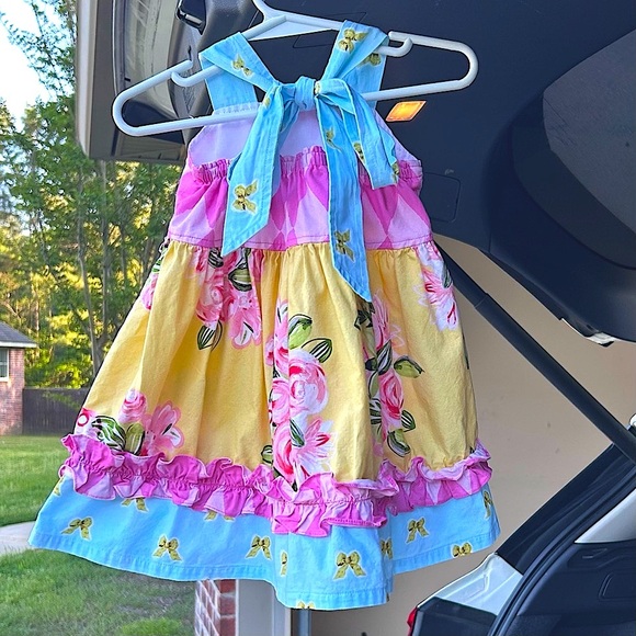 Girls boutique yellow/pink/blue floral sleeveless Dress with ruffles 18m - Picture 12 of 12
